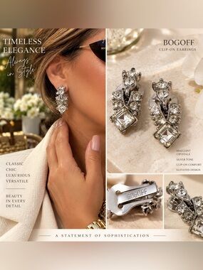 Vintage Signed BOGOFF Crystal Rhinestone Statement Clip-On Earrings